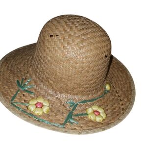 Straw Hat with Floral Embroidery
